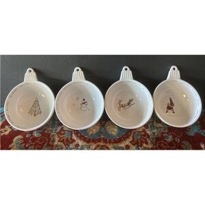 4 Pottery Barn Christmas Bowls Holiday Sleigh Tree Snowman Santa NEW/No Box